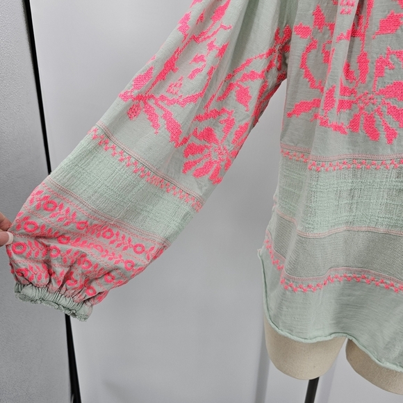 Free People Pink and Teal Blue Blouse - Size XS (Fits Medium) - Picture 7 of 12